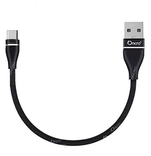 Image of Black Strong Data Cable Fast Charging, Short mini Small 25 cm Nylon Braided Power Bank Cable for Type c oneplus 6, 7, 8, Galaxy s 9 + Note 8, 2.4A max