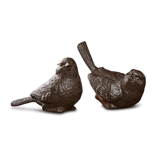 Loberon Deko-Vogel 2er Set Birdy, Schöne Antik-Patina, Detailliert Gefertigt, Garten-Accessoires, Gartendekoration, Tierfiguren, Gusseisen, braun