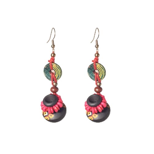 Image of Handcrafted Boho & Tribal Earrings for Women - Wooden, Brass & Terracotta Statement Designs in Drop, Hoop, Loop & Dangle Styles