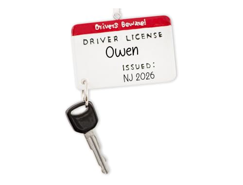UniqXmas Personalized Driver's License Christmas Ornament 2026 - Free Customization | Plate Tag with Car Key for Xmas Tree | Unique New Driver Keepsake - Custom Name & Year
