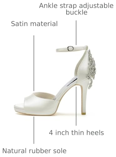 Image of Lady Satin Dress Platform High Heels Wedding Sandals Crystal Back with Free Earrings
