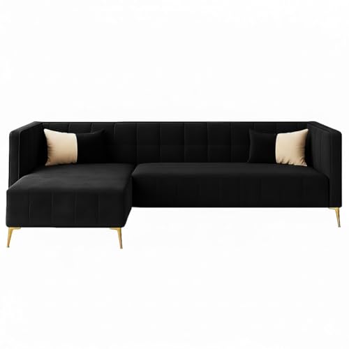 Image of SOCOZI Stylluxe 6 Seater Velvet Fabric LHS L Shape Sofa Set for Living Room |Fabric L Shape Sofa Set for Home & Office (Black)