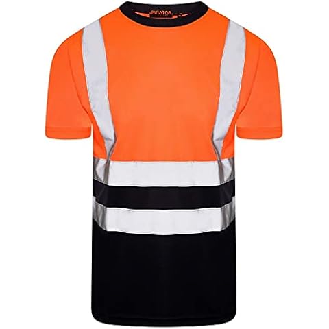 Hi Vis Viz Visibility Short Sleeve Safety Work Crew Neck T-Shirt Polo Shirt (Medium, T-Shirt Orange/Navy) Cover