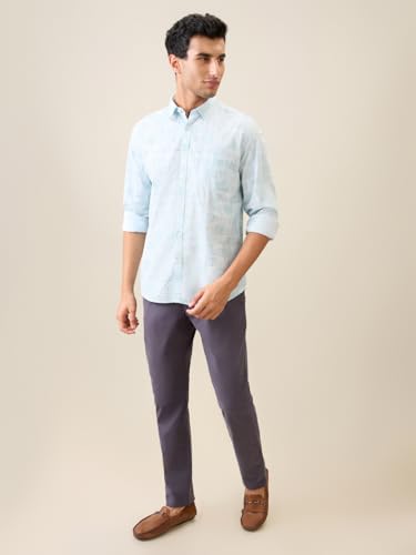 Image of Parx Men Slim Fit Print Pattern Pure Cotton Semi Cutaway Collar Full Sleeve Casual Shirt
