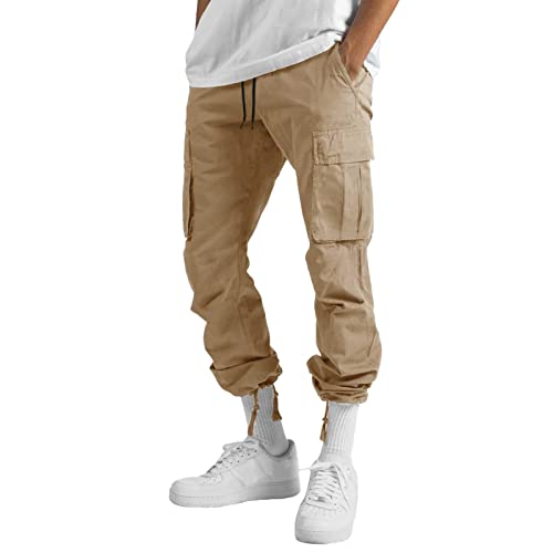 Men's Baggy Cargo Pants Open Bottom Casual Athletic Drawstring Joggers Wide Leg Cotton Loose Straight Pants with Pockets3
