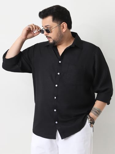 Image of Urbano Plus Men's Linen Blend Full Sleeve Relaxed Fit Casual Solid Shirt