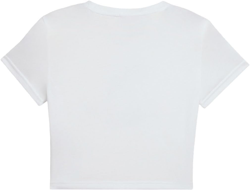 PUMA Womens Laquan Smith Graphic Rhinestone Baby Crew Neck Short Sleeve Casual Tops Casual Moisture Wicking - White