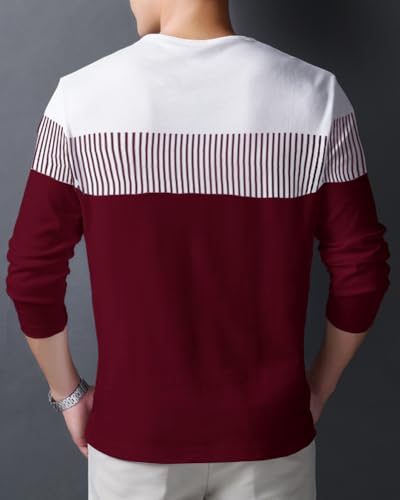 Image of Noble Monk Men Full Sleeve Round Neck T-Shirt | Printed Sleeves |Regular fit Tshirt for Men