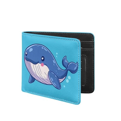 Rshubino Cute Whale Wallets for Teen Boys PU Leather Purse for Kids Lightweight Slim Coins Purse with Card Holders Cash Pouch for Festival Travel Holiday