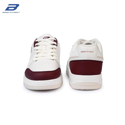 Image of Bond Street Men's White & Beige PU Casual Sneakers | Stylish Lace-Up Shoes for Men | Lightweight Footwear | Comfortable & Durable PVC Sole Sneakers