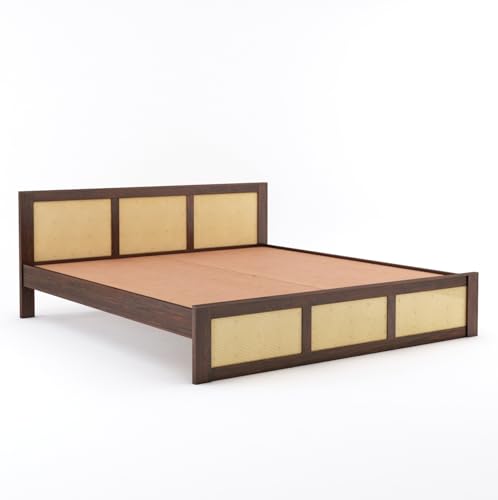 Image of Sheesham Wood Queen Size Cane Bed Without Storage Wooden Double Cot Palang Furniture for Bedroom Living Room Home Hotel (Walnut Finish) 1 Year Warranty