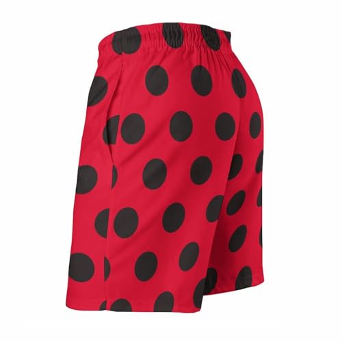 Hawaiian Shorts for Men - Comfy Ladybug Black Dotted Spots Red Print Mens Swim Trunks Bathing Suits with Mesh Lining4