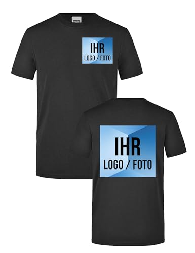Herren Workwear T-Shirt - Arbeitskleidung für Handwerk mit eigenem Logo Bedrucken Lassen - Männer Geschenk selbst gestalten mit Foto - Schwarz L