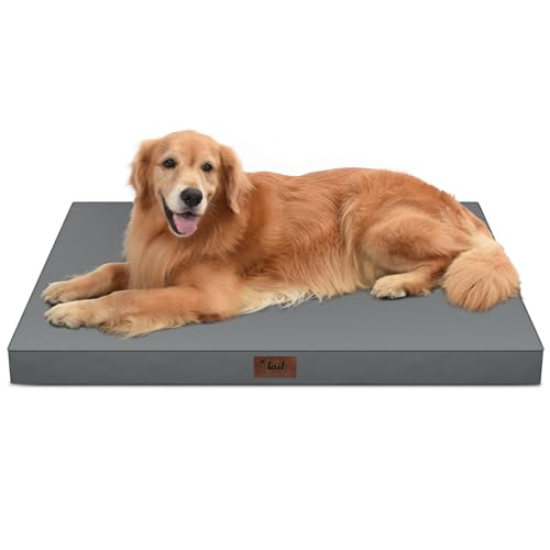 Tail Stories Outdoor Extra Large Dog Bed, Waterproof Dog Bed for Large Dogs, Egg Crate Foam XL Pet Bed with Removable Washable Oxford Cooling Cover, Grey