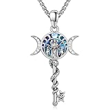 CUPENDA Hekate - Collar de triple luna con colgante de diosa de plata de ley 925, con forma de luna triple, diosa, piedra lunar, colgante de llave, collar de brujas paganas, amuleto para mujeres y