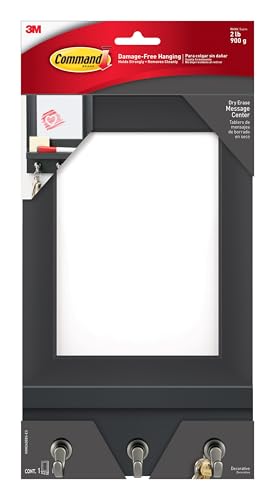 Command Dry Erase Message Center, Slate, 1-Message Center with Key Hooks, 8-Medium Strips, Great for dorm decor