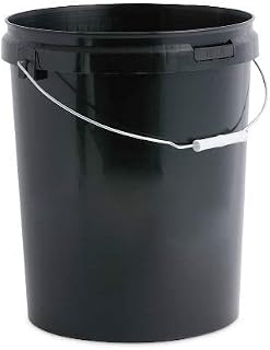 25 Litre Black Plastic Bucket with LID and Metal Handle, Hard Wearing Bucket