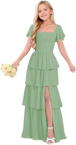 Dessiny Tiered Ruffles Junior Bridesmaid Dresses Chiffon Flower Girl Dress for Wedding First Communion Dress DE4882