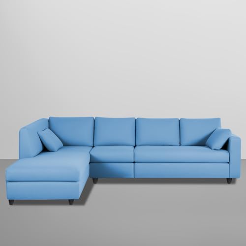 Image of Florian LHS 6 Seater L Shape Sofa Set for Living Room (Turquise Fabric) Premium Fabric Sofa