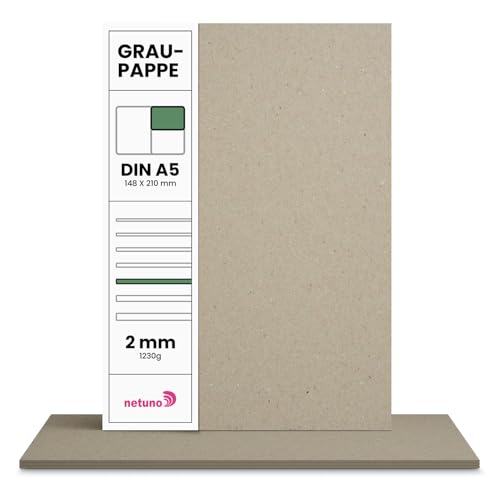 Netuno 100 fogli cartone grigio per rilegatura formato A5 14,8 x 21 cm spessore 2,0 mm 1230g cartoncino grigio liscio per rilegatura bricolage lavoro di cartonaggio scrapbooking rilegature libri