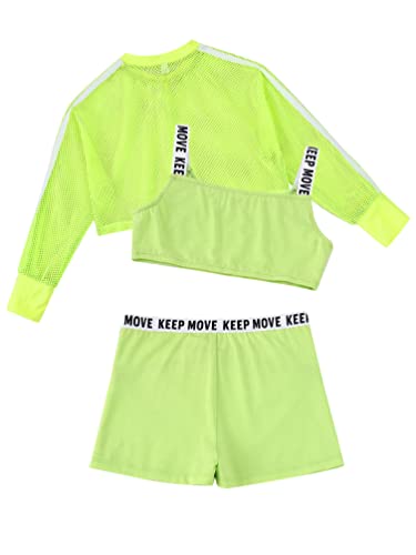 Kids Girls 3 Pieces Outfit Hip Hop Dance Clothes Cropped Hoodie Tank Top Jogger Pants Set Jazz Streetwear Tracksuit Fluorescent Green 6 Years2
