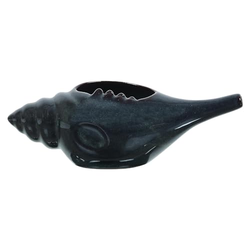 Image of Leak Proof Durable Ceramic Neti Pot with Nostril Plugging Support Better Capacity Holds 300 ml Spill Proof with Comfort Grip Lead Free Microwave Dishwasher Safe (Black)