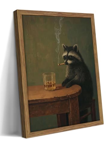 Framed Vintage Raccoon Wall Art, Moody Raccoon Canvas Prints, Funny Dark Academia...