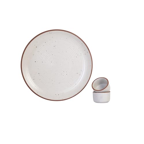 Image of Freakway 3-Piece Ceramic Dinner Set, Speckled White Stoneware with 1 Dinner Plate and 2 Dipping Bowls