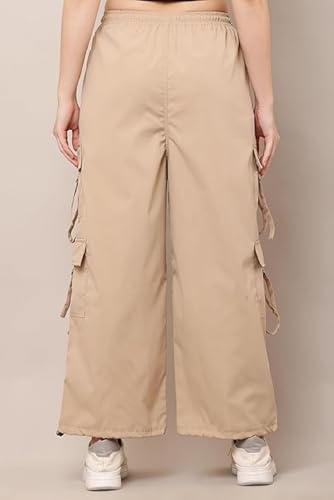 Image of Women's Cargo Pants, Soft NS Fabric Elastic Waistband, Multi-Pocket, Wide Leg, Pack of 2 Size(26,28,30,32,34,36)