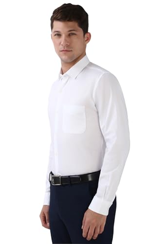 Image of Peter England Men's Classic Textured Slim Fit Full Sleeve Shirt | Wonder Fabric | Cotton Rich | Premium Dobby