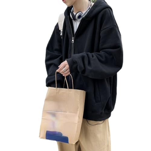 ZITEZHGO Emo Streetwear Black Hoodied Coat with Pocket Men