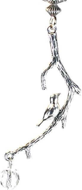 Trace Ellements Silvery Sweet Bird on a Tree Branch Clear Faceted Glass Ceiling Fan Pull Chain