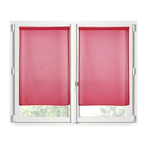 Stof Scheibengardine, Größe 60 x 120 cm, 100% Polyester, Farbe: Rot, Modell Monna, Sichtschutz, transparent