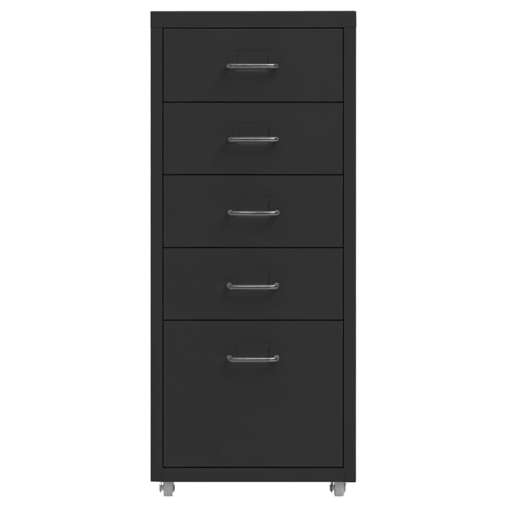 Metall Büroorganisation Aktenschrank mit 5 Schubladen und 4 Rollen, Mobiler Büroschrank aus Metall zur Aktenaufbewahrung Schwarz 28x41x69 cm