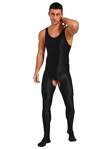 Vxuxlje Men's Oil Shiny Full Bodysuit One Piece Slim Fitted Sleeveless Footed Jumpsuit Underwear4