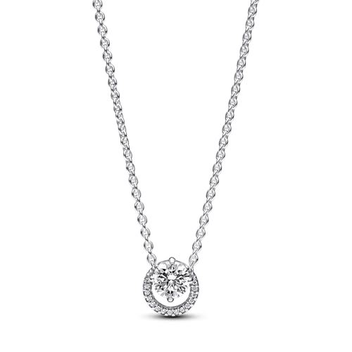 PANDORA Timeless Sparkling Round Halo Pendant Collier Necklace - Gift for Her - Sterling Silver with Cubic Zirconia - With Gift Box - 17.7"2