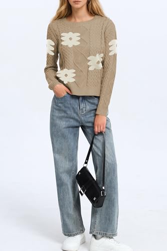 Image of Cakulo Womens Lightweight Fall Pullover Sweaters Cable Knit Crew Neck Sweater Tops 2025 Trendy Outfits