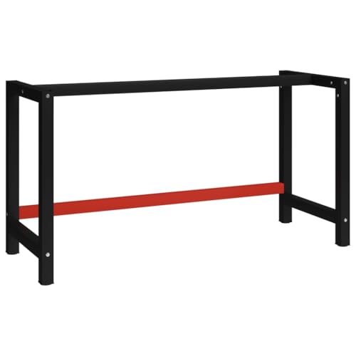 vidaXL Estructura de Banco de Trabajo Soporte de Mesa Garaje Taller Herramientas Moderno Resistencia Duradera Metal Negro y Rojo 150x57x79 cm