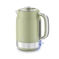 Swan SK19025GRN Retro Jug Kettle, Rapid Boil, Removable Limescale Filter, Easy Pour, 360 Degree Base, Water Indicator Window and Boil Dry Protection 1.7L, 3KW, Green and Stainless Steel