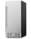 Feelfunn 15 Inch Under Counter Beverage Refrigerator - 126 Cans Beverage Fridge with Stainless Steel Door for Beer Wine Soda - Built-in or Freestanding Wine Cooler for Home Kitchen Bar