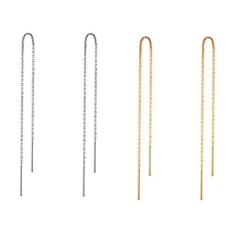 2Pcs 925 Sterling Silver and Gold Tassel Threader Dangle Earrings Long Chain Ear Line for Women Girls (2 Pairs) Cover