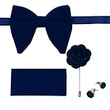 Dan Smith Große Fliege für Herren aus solidem Samt, übergroß, vorgebundene Fliege, Einstecktuch, Manschettenknöpfe, Anstecknadel, Dunkelblau-c.c.o.t.008, Oversized