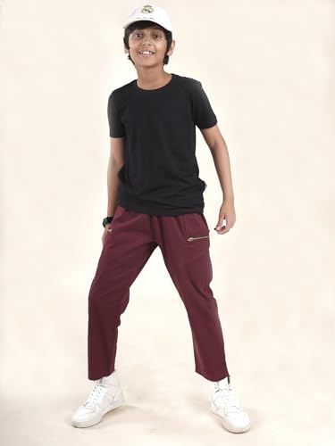 Image of Boys Cotton Elastane Full Length Solid Cargo Pant
