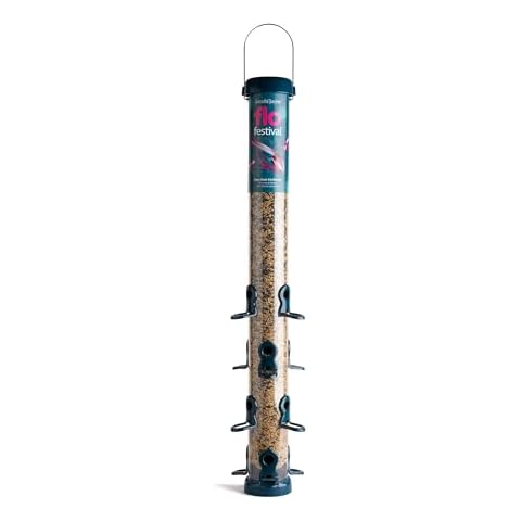 Heavy Duty Blue Bird Feeder - Jacobi Jayne® flo™ Festival Extra Large Hanging, High Capacity Bird Feeders - Sunflower Heart Modern Bird Feeder for Outdoors. Cover