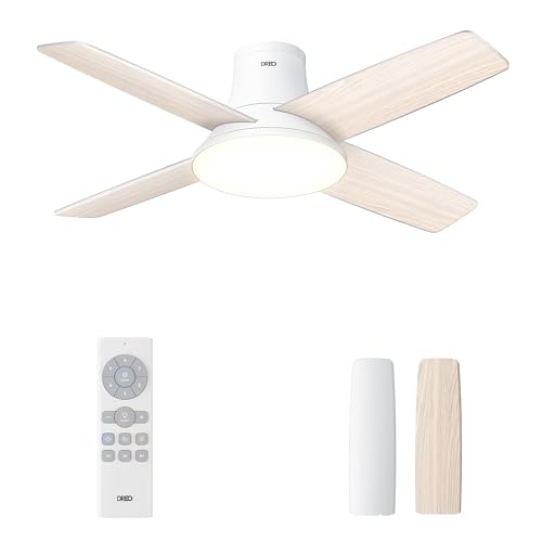 Image of DREO Ceiling Fan, 44 Inch Low Profile Ceiling Fan with Light and Remote, 5CCT LED, 6-Level Dimmable, 6-Speed, Reversible Motor, 22 dB, Timer, Easy-Install, Black Flush Mount for Bedroom