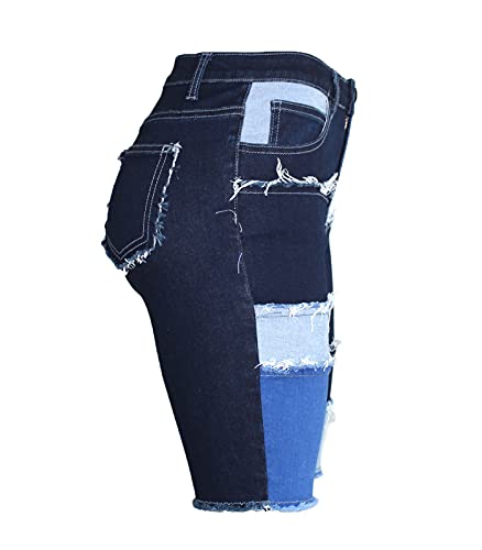 FOURSTEEDS Women Mid Waist Patchwork Bermuda Denim Shorts Curved Frayed Patch Capri Jeans2