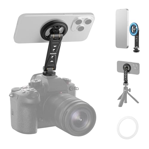 Image of NEEWER Magnetic Phone Tripod Mount Compatible with MagSafe iPhone Samsung, Metal Adjustable Rotatable Cellphone Holder Adapter w /Cold Shoe for Tripod Mounting Camera Monitoring Video Recording, DS031