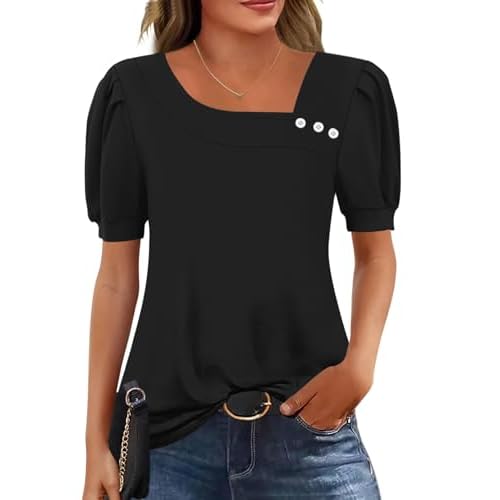 LOMON Womens Short Sleeve T Shirts Asymmetrical Neck Tops Business Blouses for Women Fashion 2026