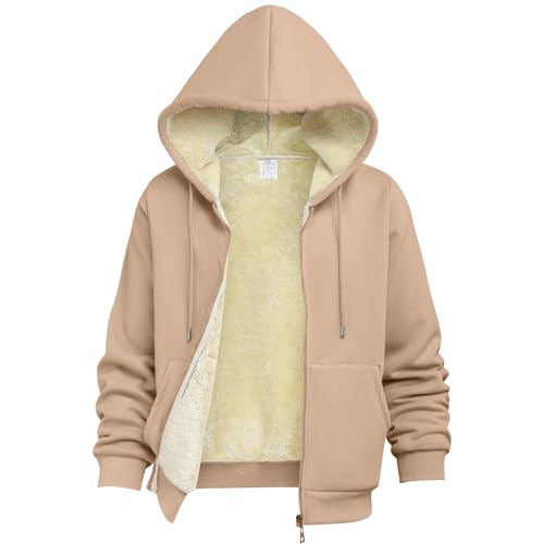 VOHOTO Womens Sherpa Lined Full Zip Hoodie-Ultra Warm Winter Sweatshirt Jacket Thick Fleece Drawstring Hood for Daily Wear Pink