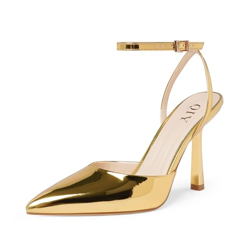 Image of QIY Closed Toe Heels for Women Pumps High Heel Strappy Sandals | Pointed Toe Slingback Women Heels with Ankle Strap, Stilettos Wedding & Bridal Formal Dress Shoes for Evening Party, Prom